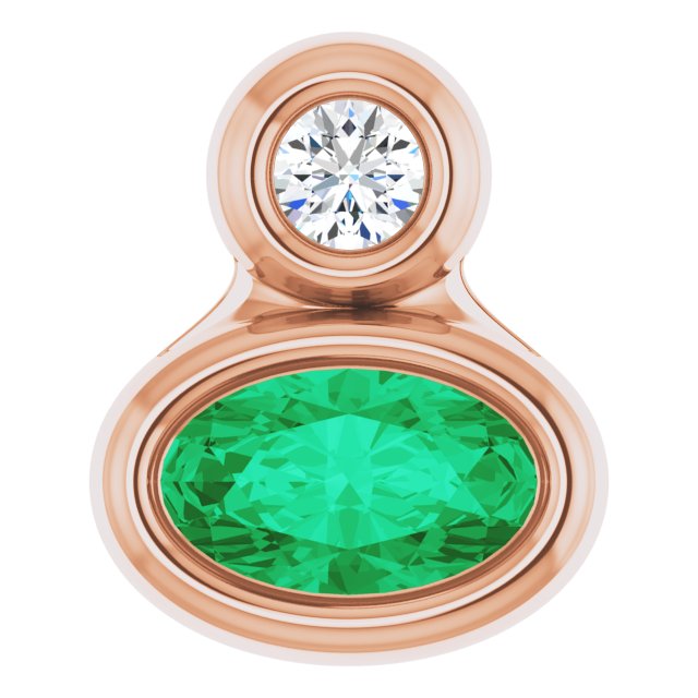 14K Rose 5x3 mm Oval Natural Emerald & .03 CT Natural Diamond Pendant